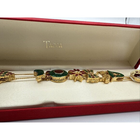 Tacoa Christmas Charm Bracelet 7.5" Gold Tone Boxed Holiday Jewelry Gift - Picture 7 of 15